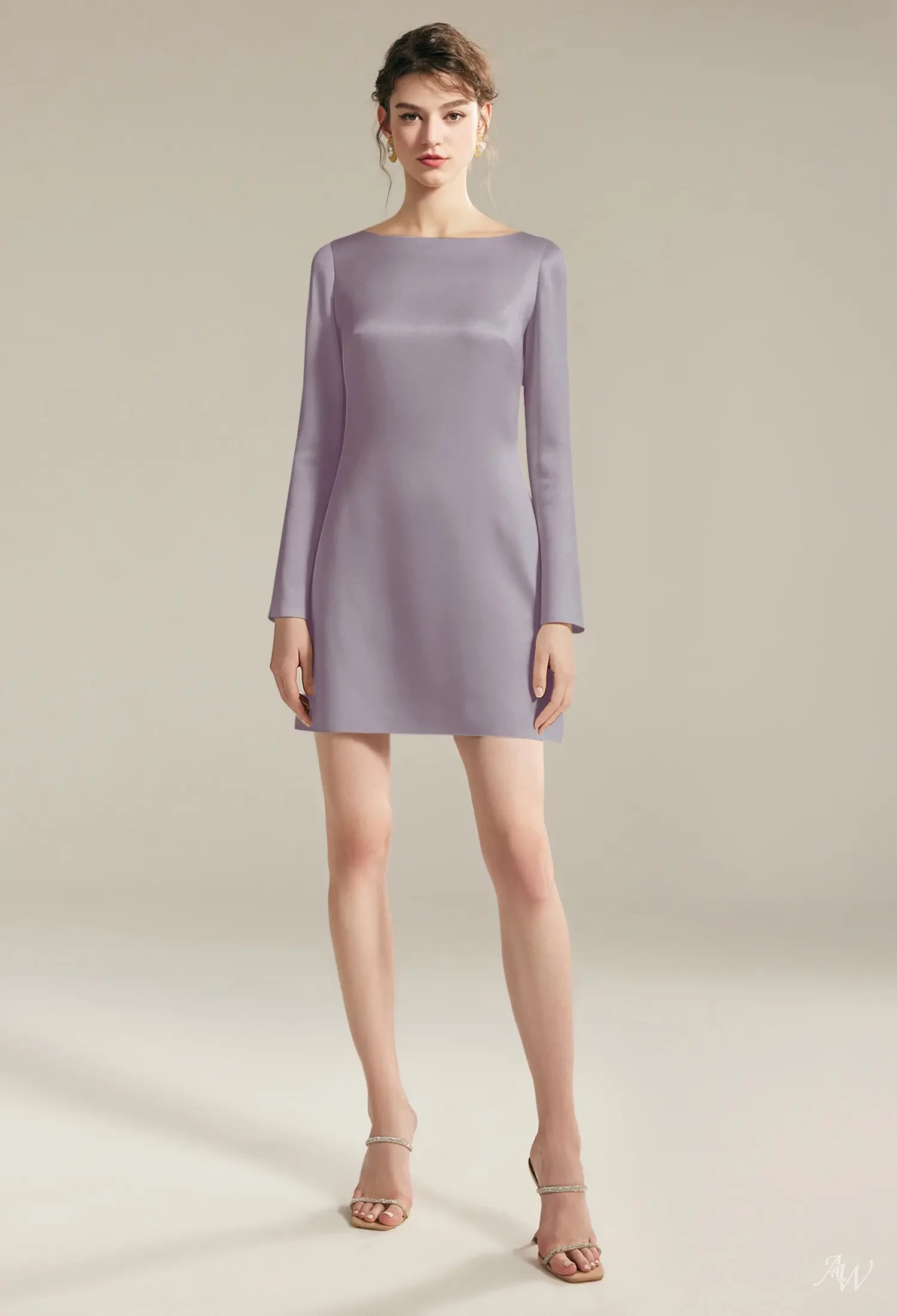 AW Hailey Dress, Ivory Satin Charmeuse Mini/Short Bateau Neckline